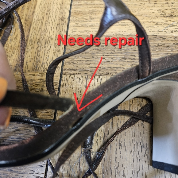 Wild Rose Brown Metallic Strappy Sandals Block Heels Size 6.5 Vintage - Picture 10 of 12